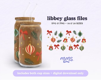 Christmas Libbey 16oz and 20oz Can Glass Wrap, Cute Christmas Svg, Retro Ornaments Libbey, Winter Svg, Christmas Cup Wrap | Vintage Sparkle