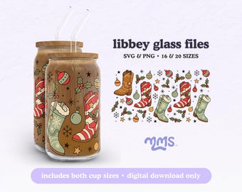 Weihnachts-Cowgirl-Libbey-Dosenglas-Etikette für 16-oz- und 20-oz-Bierdosen, Western-Weihnachtsmotiv, PNG/SVG-Datei, digitaler Download für Sublimation, Bierdosenglas