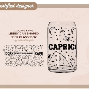 STEENBOK | astrologie, sterrenbeeld svg libbey 16oz bierblikje glas svg knippen wrap-bestand, svg wrap-bestanden voor cricut, inclusief png, svg en dxf