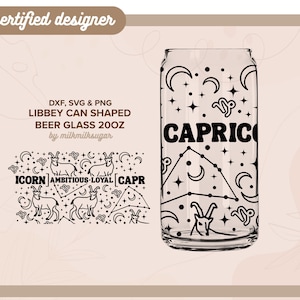 STEENBOK | astrologie, sterrenbeeld svg libbey 20oz bierblikje glas svg knippen wrap-bestand, svg wrap-bestanden voor cricut, inclusief png, svg en dxf