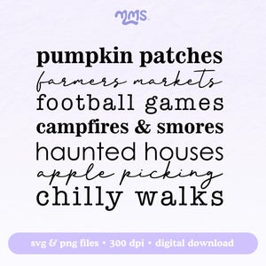 Fall Words Quote Svg Cut File For Cricut or Silhouette, Fall Bucket List Svg, Fall Words Svg, Fall Sublimation Design, Fall Vibes