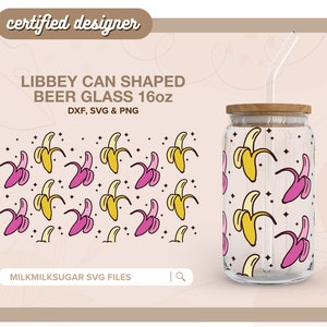 BANANE SVG für Libbey 16 Unzen Dosenglas, trendige SVG, Tropisches Sublimationsdesign, Obst Cricut Cut Dateien einschließlich Dxf, Png, SVG | Bananensplit