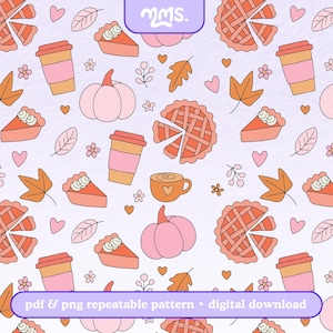 Pumpkin Spice-patroonbestand voor sublimatie of afdrukken, naadloze herfstpatroon, naadloze herfstpompoenpatroon, digitaal papier | Schattige herfst