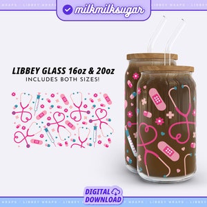 Infermiera in formato SVG per lattine in vetro Libbey da 16 e 20 once, carburante Libbey in formato SVG per infermieri, involucro per tazze Nurse Life, apprezzamento per infermieri, SVG per medici / Nifty Nurse