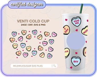 CANDY HEARTS ⟡ Super Seamless™ ⟡ Sbux Venti Cup Wrap ⟡ svg ⟡ png ⟡ dxf ⟡ Custom file ⟡ Cricut ⟡ Silhouette ⟡ Download ⟡ Valentines Day