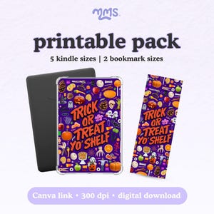 Inserto e segnalibro stampabile per Kindle a tema Halloween "I Spy", design "Dolcetto o scherzetto" per la tua libreria, decorazione autunnale spettrale per i lettori, modello Canva, 5 formati Kindle