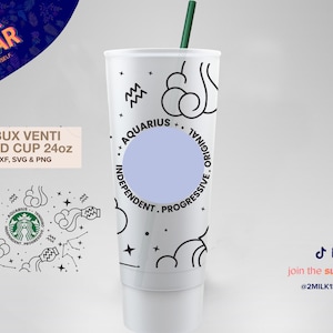 VERSEAU Emballage sans couture SVG pour Sbux Cup ⟡ Dxf png réutilisables ⟡ Fichiers SVG pour Cricut ⟡ Silhouette ⟡ Téléchargement ⟡ Horoscope zodiacal