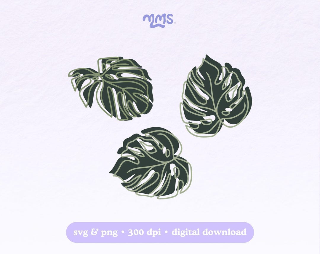 Monstera Leaf SVG Cut File Bundle, Tropical Plant Pattern (digital ...