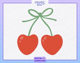 Coquette Cherries Svg Cut File For Cricut & Silhouette, Pink Bow Cherry Svg For Stickers, Bookmarks, Shirts, Libbey Cups, and Keychains