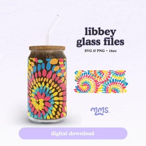 Tie Dye Libbey Wrap 16oz SVG PNG, kleurrijk zomerglas kan ontwerp omwikkelen