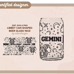 ZWILLINGE | Astrologie, Sternzeichen svg libbey 16 Unzen Bierdose Glas svg cut wrap Datei, svg wrap-Dateien für Cricut, enthält png, svg & dxf