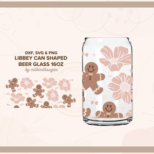 GINGERBREAD MAN ⟡ holiday christmas svg file cup wrap for libbey 16oz beer can glass, includes svg dxf png cut files for Cricut & Silhouette