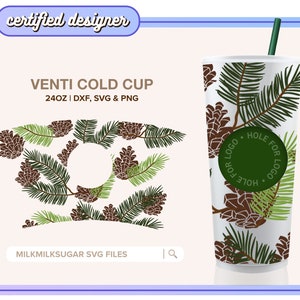POMMES DE PIN PERKY ⟡ vacances svg, svg de Thanksgiving, feuilles svg sbux venti svg couper fichier wrap, fichiers svg wrap pour cricut & silhouette bundle