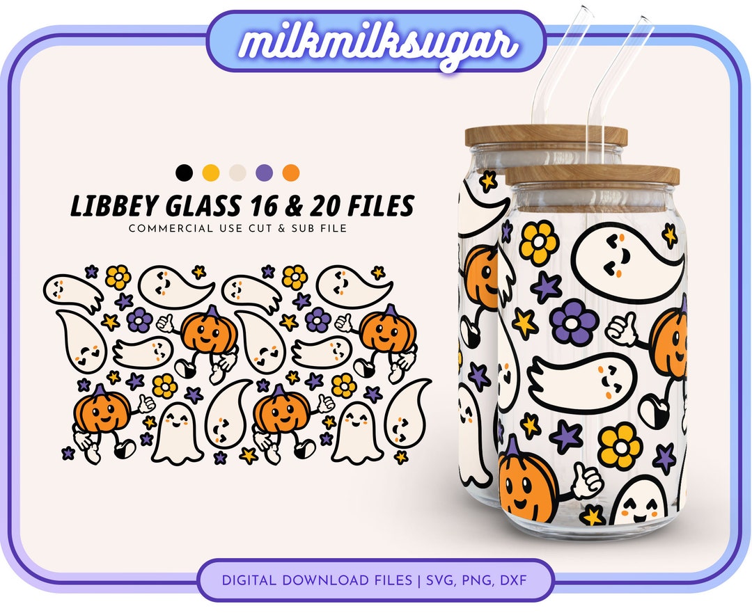 GROOVY HALLOWEEN SVG Wrap for Libbey 16oz & 20oz Can Glass Wrap, Cute ...