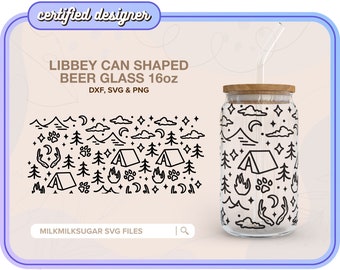 CAMPING SVG For Libbey 16oz Can Glass, Camp Svg, Aventure Svg, Outdoors Svg Pattern, Cricut Cut Files Include Dxf, Png & Svg | In Tents