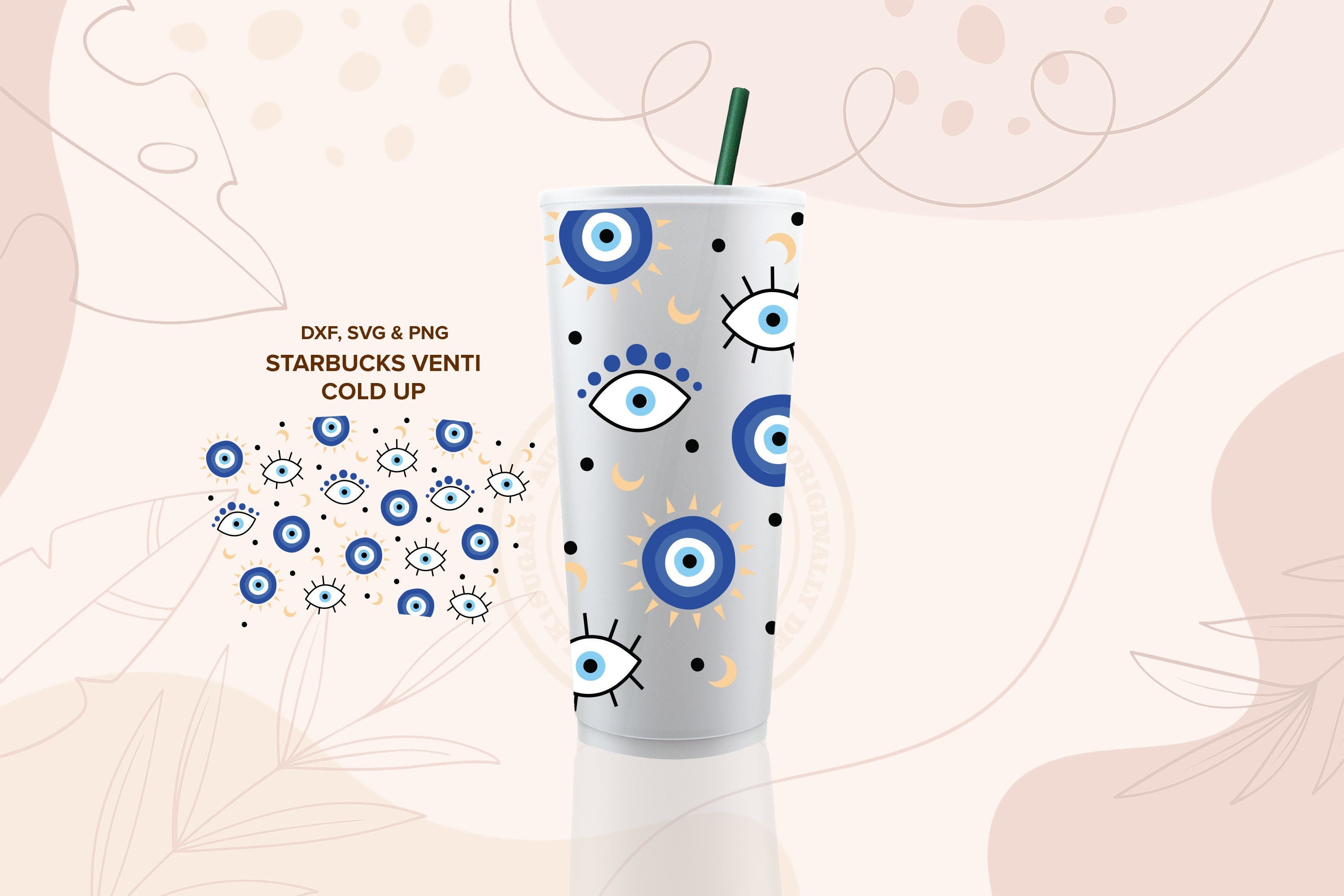 EVIL EYE no hole ⟡ evil eye svg cut file for venti sized cup with no …