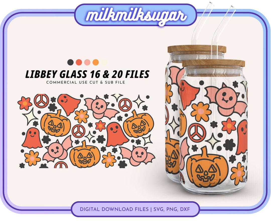 GROOVY HALLOWEEN SVG Wrap for Libbey 16oz & 20oz Can Glass Wrap, Cute ...