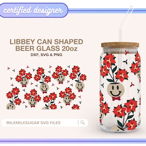 LEBKUCHEN-POINSETTIA SVG-Verpackung für Libbey 20 Unzen Dose Glas, Weihnachtssvg, Kekse Svg, Dxf, Png & SVG | Lebkuchen Übertopf