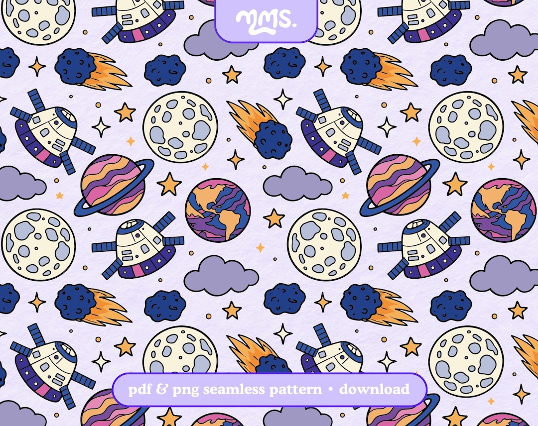 Copy Moon Joy Seamless Pattern Png Pdf, Outer Space Planets Repeatable ...