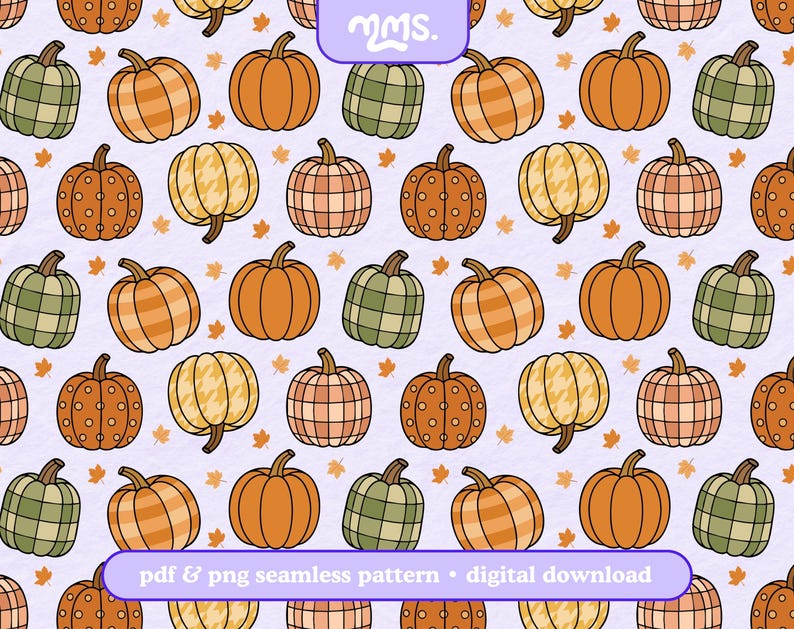 Plaid Pumpkin Patch Seamless Pattern PNG PDF, Cozy Fall Pumpkin Digital ...