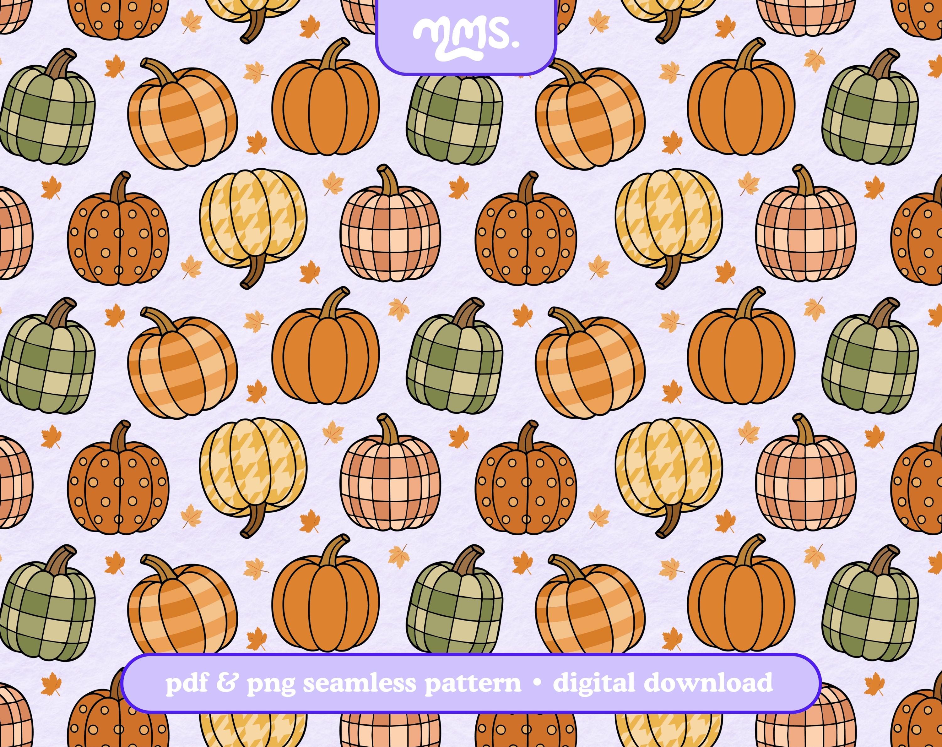 Plaid Pumpkin Patch Seamless Pattern PNG PDF, Cozy Fall Pumpkin Digital ...