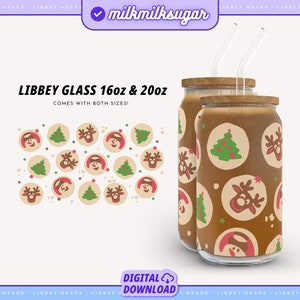 KERST SUIKERKOEKJES Svg wrap voor Libbey 16oz, 20oz blikje glas wrap, leuke kerst wrap, vakantie Svg, kerst melk en koekjes Svg