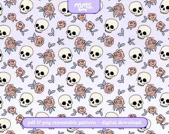 Skulls and Roses Pattern File For Sublimation or Printing, Seamless Design Halloween Pattern, Seamless Spooky Pattern | Deadly Roses
