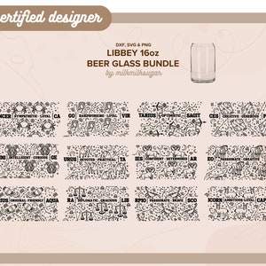 DIERENRIEM BUNDEL | astrologie, sterrenbeeld svg libbey 16oz bierblikje glas svg gesneden wrap-bestanden, svg wrap-bestanden voor de cricut, inclusief png, svg en dxf