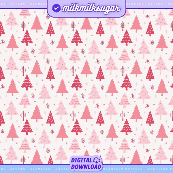 PINK PINES PATTERN File For Sublimation or Printing, Seamless Design, Digital Paper, Holiday Tree Pattern, Pastel Christmas, Pink Christmas