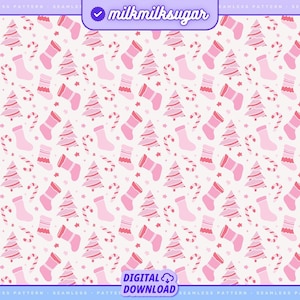 Girly Christmas Pattern File For Sublimation or Printing, Seamless Design, Digital Paper, Holiday Pattern, Pastel Christmas, Pink Christmas