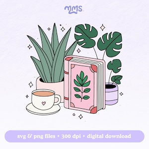 Archivo SVG de "La Dama de las Plantas y los Libros" para Cricut, Booktok, SVG para Amantes de los Libros, PNG para Pegatinas, Marcapáginas, Camisetas, Tazas y Llaveros Libbey
