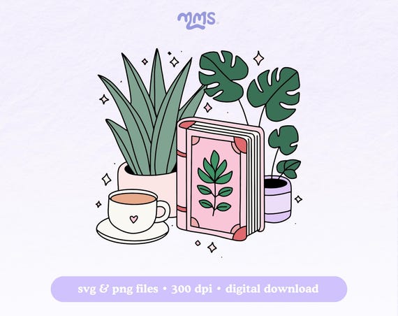 Plant and Book Lady Svg Cut File For Cricut, Booktok, Book Lover Svg, Bookish Png For Stickers, Bookmarks, Shirts, Libbey Cups & Keychains