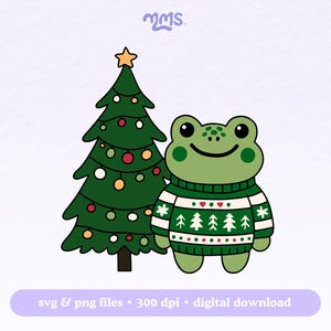 Fichier découpé Svg grenouille festive pour Cricut, jolie grenouille tendance, grenouille de Noël Svg pour autocollants, signets, chemises, tasses Libbey et porte-clés de motel