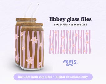 Retro Spring Svg Wrap For Libbey 16oz & 20oz Can Glass, Boho Daisies Svg, Pastel Flowers Svg, Spring Flowers Libbey Glass Svg | Spring Disco