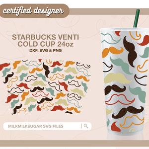 VATERTAG SVG für Sbux Venti Kalte Tasse Kein Logo, Papa SVG 24 Unzen Becher, Grandpa SVG, Cricut-Dateien einschließlich Dxf, Png, SVG | Schnurrbärte