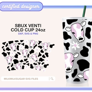 KUH DRUCK Für 24 Unzen kein Loch Venti Kaltschale, Cricut & Silhouette, süße Kuh für Libbey Tasse | Schwermütig