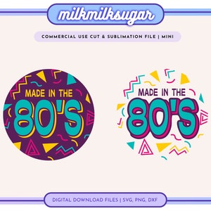 File SVG "FATTO NEGLI ANNI '80", File SVG "Decenni retrò", "Riportami indietro negli anni '80", "Nato negli anni '80", "Amo gli anni '80" in formato PNG, File di sublimazione, SVG per maglietta