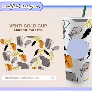 EDGY ELEPHANTS ⟡ éléphant/animal impression svg, fichier coupe safari faune, Sbux venti svg couper fichier wrap, fichiers svg wrap pour cricut, lot