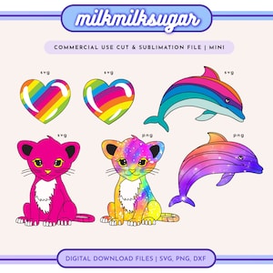 REGENBOGEN TIERE SVG Schnittdatei für Cricut & Silhouette, 90er Jahre Ästhetik, trendige svg, Nostalgie svg, Sticker svg, Rainbow Leopard, Baby Cheetah