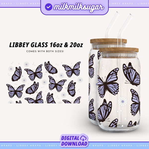 BUTTERFLY SVG For Libbey 16oz Can Glass, Coffee Glass Svg, Cricut Cut Files Including Dxf, Png & Svg