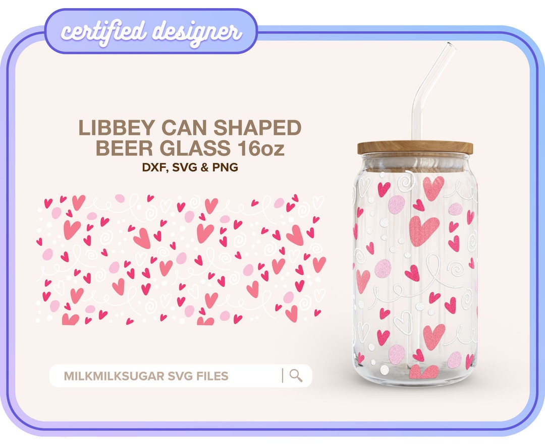 LOVEY DOVEY Valentines Day Hearts Svg Libbey 16oz Beer Can Glass Svg ...
