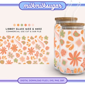 SUMMER FLORAL SVG Wrap For Libbey 16oz & 20oz Can Glass, Dxf Png Svg Cut File, Tropical Summer Svg, Flower Svg Wrap, Abstract | Summer Swirl