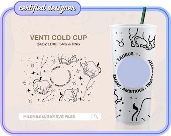 TAURUS ⟡ Seamless Wrap ⟡ SVG for Sbux Cup ⟡ Reusable  ⟡ png ⟡ dxf ⟡ SVG Files For Cricut ⟡ Silhouette ⟡ Download ⟡ Zodiac Horoscope