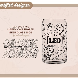 LÖWE | Astrologie, Sternzeichen svg libbey 16 Unzen Bierdose Glas svg cut wrap Datei, svg wrap-Dateien für Cricut, enthält png, svg & dxf