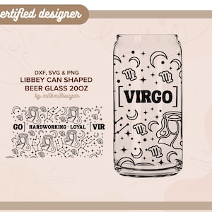 JUNGFRAU | Astrologie, Sternzeichen svg libbey 20 Unzen Bierdose Glas svg cut wrap Datei, svg wrap-Dateien für Cricut, enthält png, svg & dxf