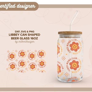 CLUB DES MAMANS FATIGUÉES | Fichier svg fête des mères pour canette de bière libbey 16 oz enveloppement de gobelet en verre, fichiers pour cricut et silhouette, y compris png, svg et dxf