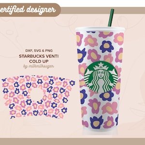 Y2K LIQUID FLOWERS | 90s retro flower Sbux venti 24oz cold cup wrap, svg png dxf cut files for cricut and silhouette, trendy cute svg