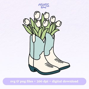 Cowboy-Tulpen-Svg Png für Cricut, Cowgirl-Svg, Cowboy-Stiefel-Svg, Küstencowboy-Svg Für Aufkleber, Lesezeichen, Shirts, Libbey-Tassen und Schlüsselanhänger