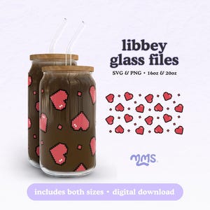 Love Games Libbey Glass Wrap Files, Pixel Heart Gamer Love Design, Retro Video Game Glass Can Wrap 16oz 20oz, Svg Png image 1