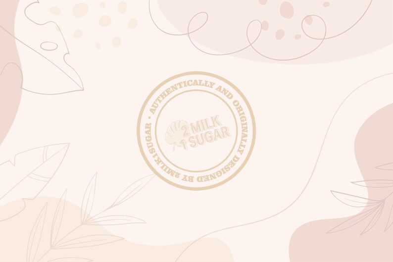 K&ouml;nnte beinhalten: Ein beige-wei&szlig;er abstrakter Hintergrund mit einem runden Stempel, auf dem steht: "Designed by Milk Sugar. Authentisch und originell. 2 Milch 1 Zucker".